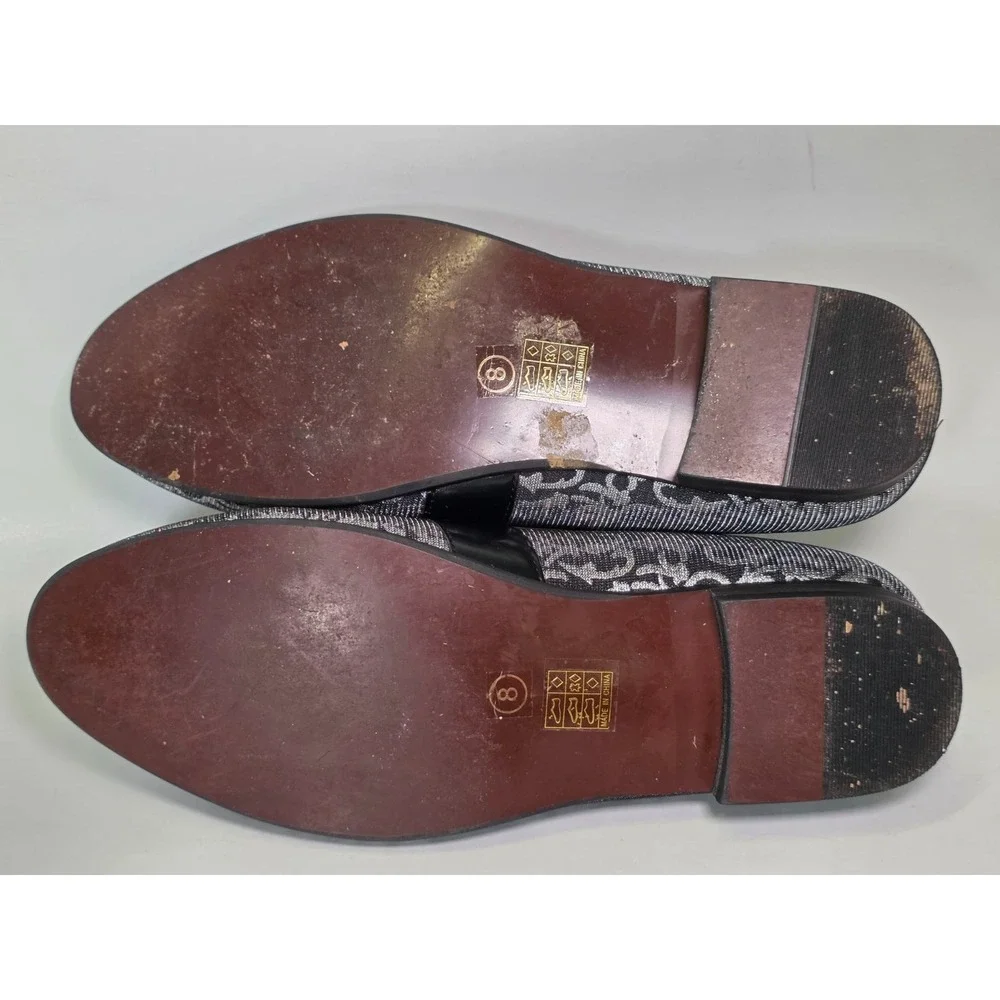 Meijiana Men's Loafers Size 8 Silver Black Gold Snake Slip On Dress Shoes‎